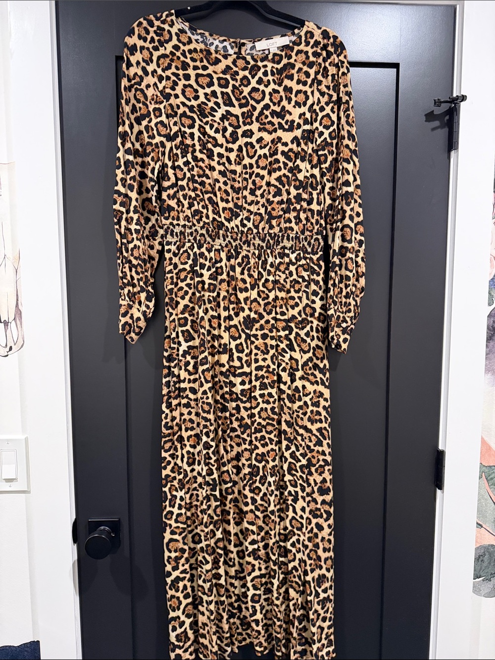 LOFT Leopard-Print Long Sleeve Maxi Dress - Tan & Black